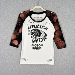 Affliction Shirt Small No Luck Motor Spirit 73 Distressed Thrashed Indian Chief‎